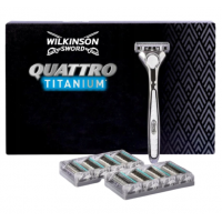Wilkinson Sword Quattro Titanium Sensitive Razor Blades, replaceable shaving razors 8 pc. + shaver, 7005099T